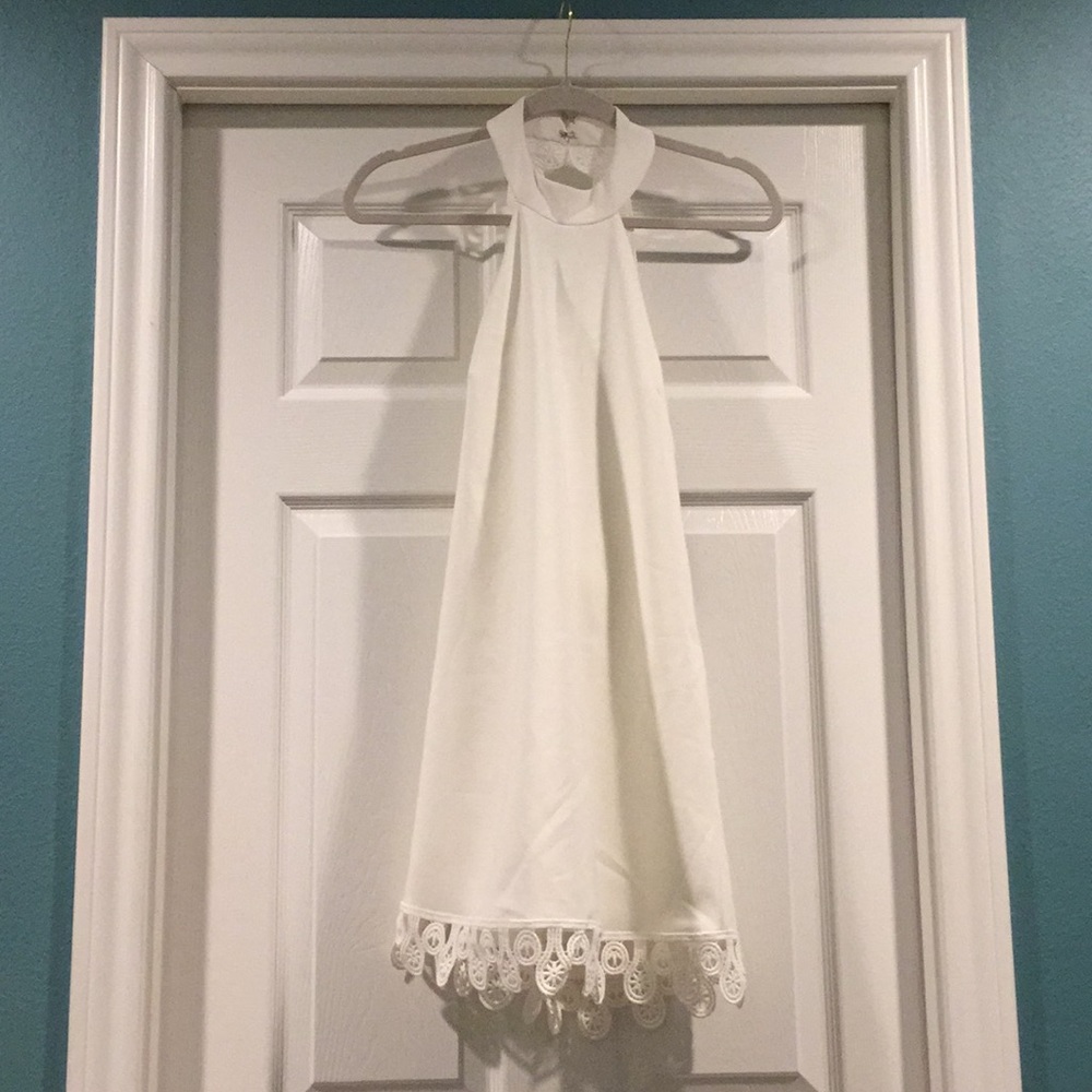 High Neck Open Back White Shift Dress